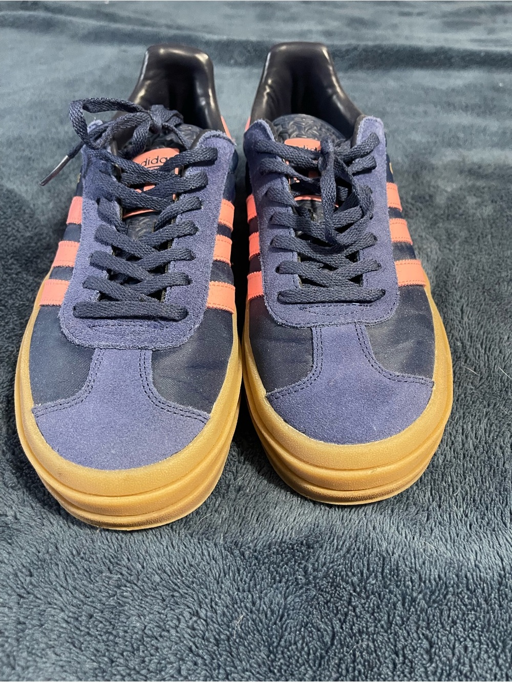 adidas Navy and Orange Low-Top Suede Sneakers with Gum Sole